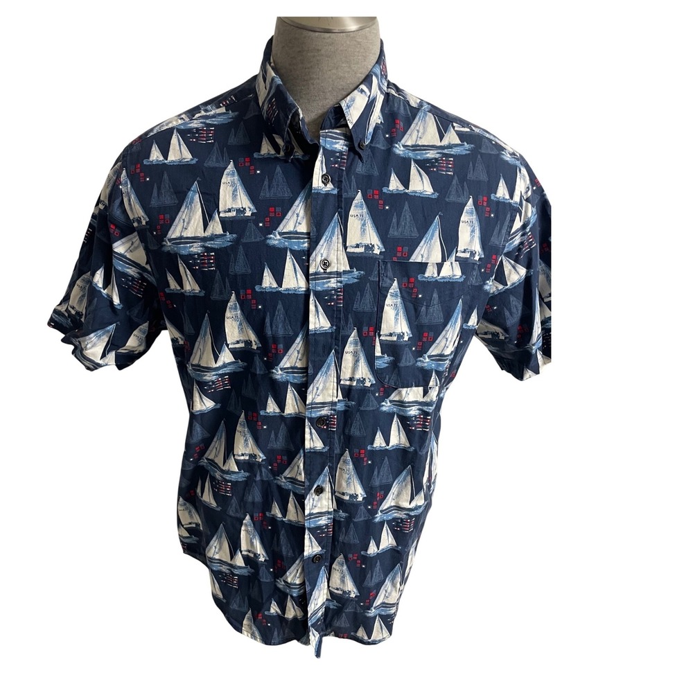 Natural Issue Vintage 90s Sailboat Print Cotton Button Up Shirt Men's Large